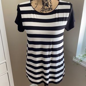 LOFT Black and White Striped Short Sleeve Tee